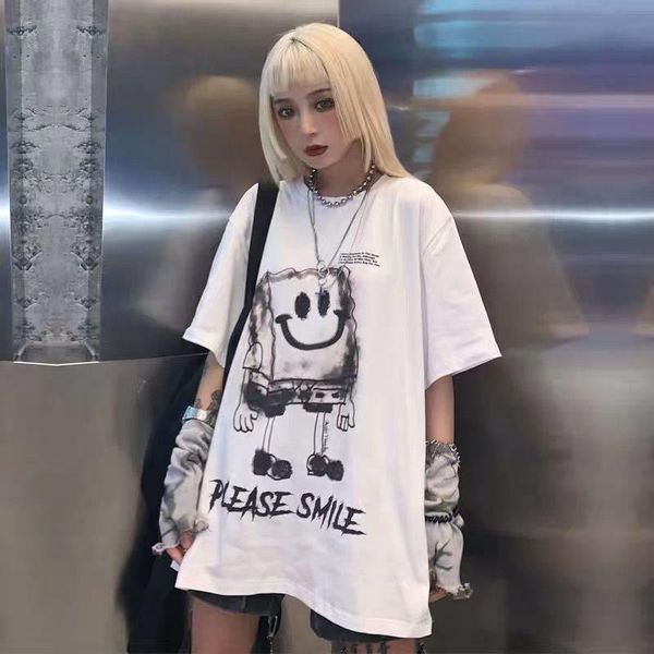 

2021 harajuku cute cartoon t-shirt women hip hop chinese tshirt streetwear half sleeve kawaii printed tees casual loose t shirts, White