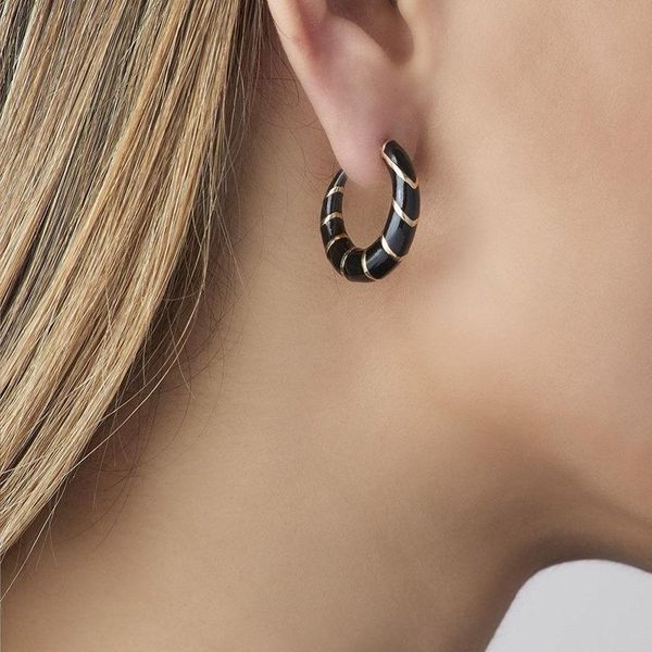 

hoop & huggie enamel earring gold color black blue rainbow colorful summer selling earrings, Golden;silver