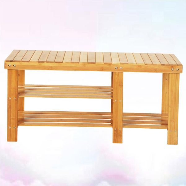 

90cm strip-type bamboo stool wood color shoe rack with boots compartment for home