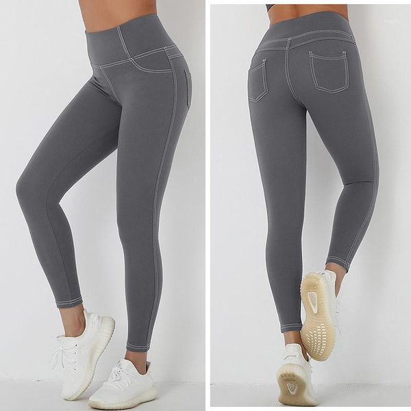 

yoga outfit pants leggings women fitness high waist denim shaping naked-feel squat proof legging tummy control workout leggins