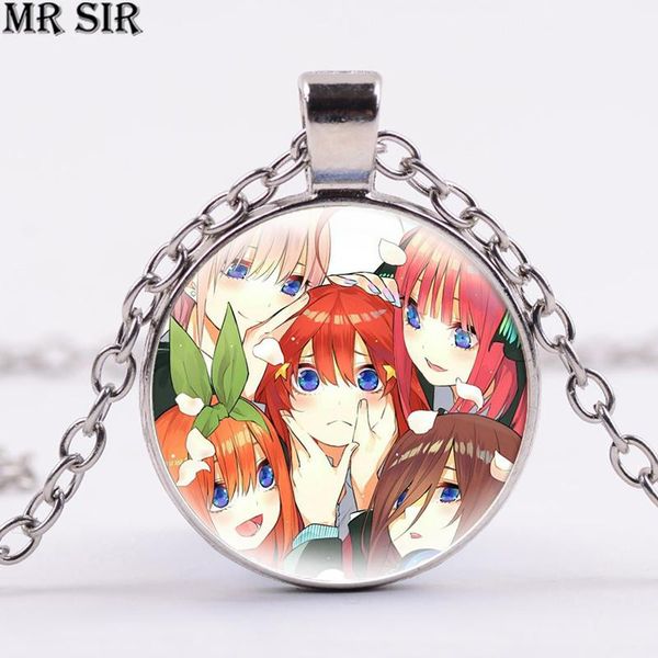 

chains anime quintessential quintuplets glass cabochon necklace nakano ichika nino miku yotsuba itsuki chain choker pendant jewelry toy, Silver