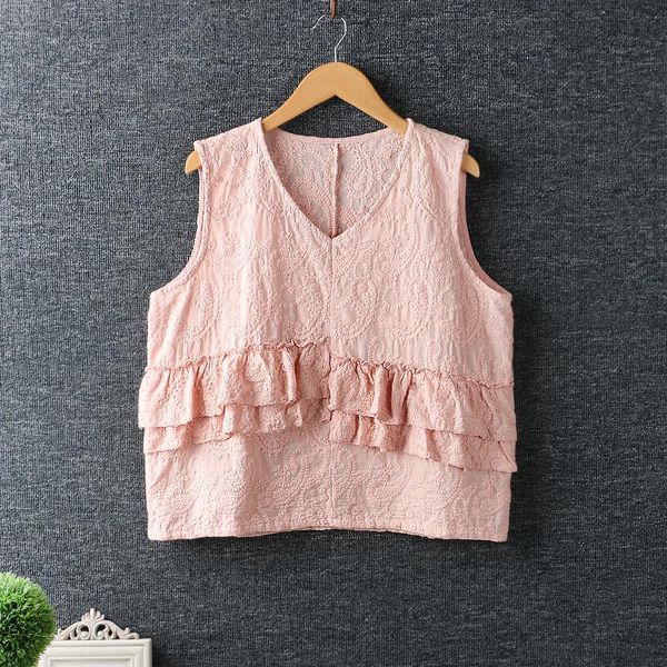 

women's tanks & camis 2021 summer dress japanese small fresh v-neck embroidery sleeveless lace short vest women, White