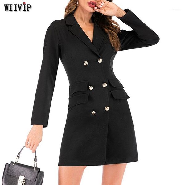 

autumn winter blazer women jacket women's double breasted long office lady elegant solid dress spring coat 95921, White;black