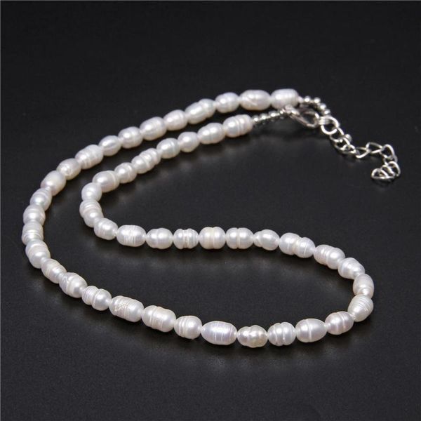 

freshwater pearl beaded necklaces elegant temperament white natural rice shape pearls chockers wedding chains women jewelry gift, Silver
