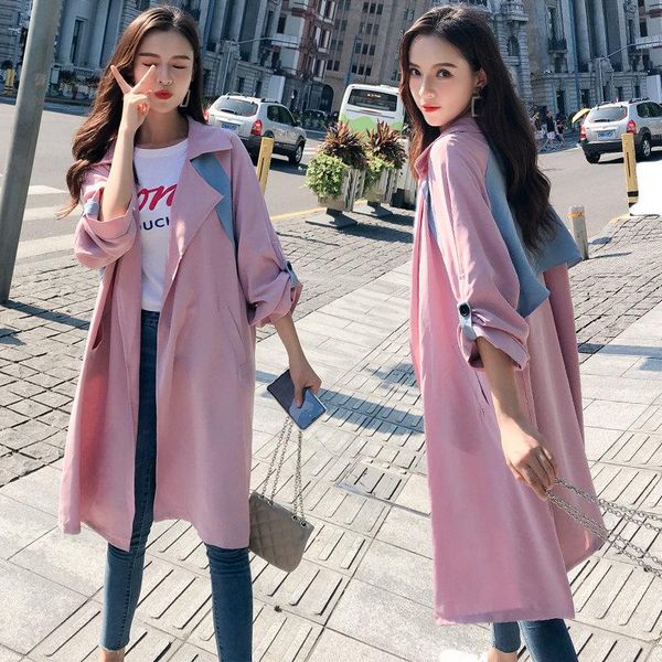 

women's trench coats autumn large size hong kong style loose long-sleeved coat pink cardigan windbreaker, Tan;black