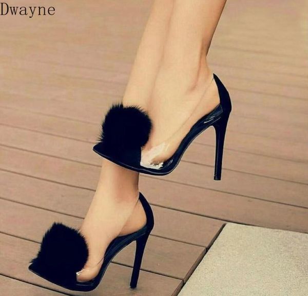 

dress shoes 2021 fashion fur with pointed wild high heels children, Black