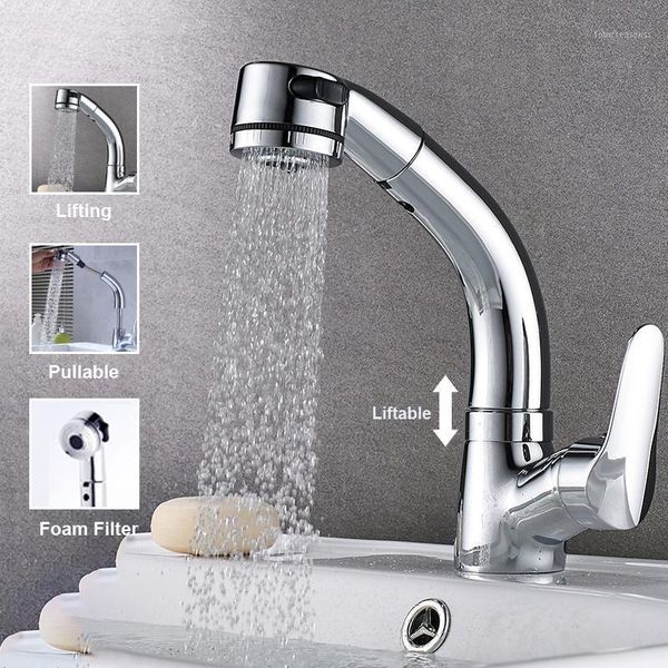

pull out bathroom basin sink faucet single handle and cold water mixer chrome finished 360 degree tap faucets1