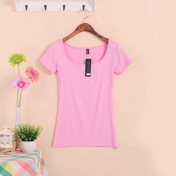 

plus size stretch basic 2021 summer style short sleeve t-shirts for women u neck 100% cotton women's t shirt casual tees, White