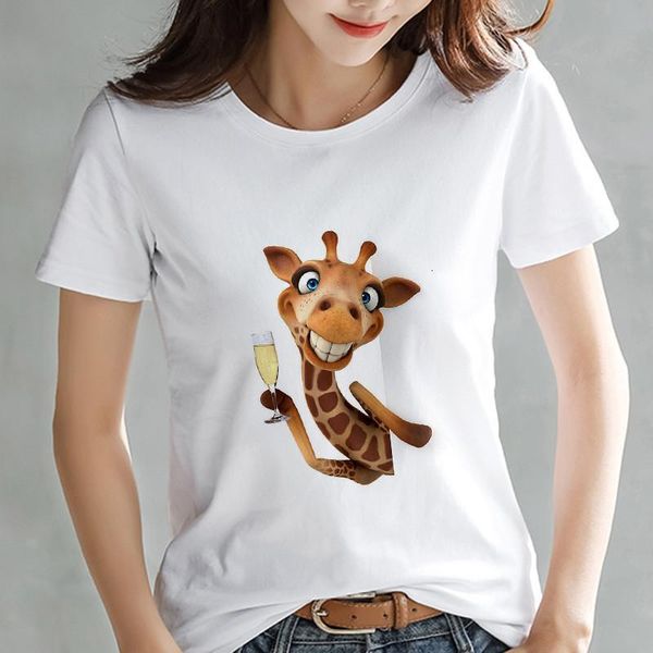 

fashion cartoon giraffe printed t shirt summer women funny graphic printed tshirt white female t-shirt animal printed tees