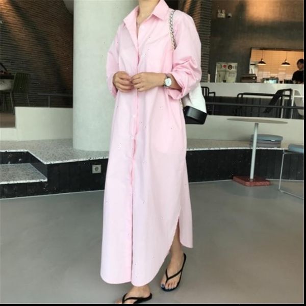 

2021 new fashion loose turn down collar shirt type dress casual autumn full sleeve long section women clothes bc1002, Black;gray