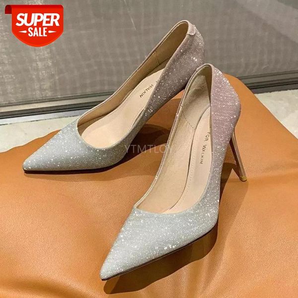 

spring fashion women's high heels pointed toe glitter pumps female wedding thin heels zapatos de mujer bride shoes #yu4c