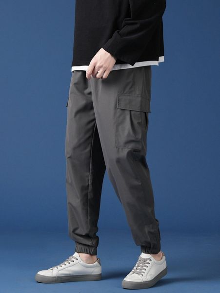 

men side flap pocket cargo pants 74ri#, Black