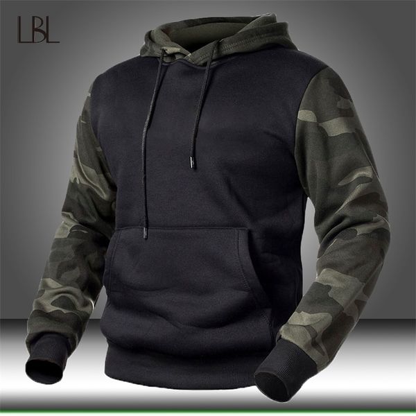 

winter fleece camouflage hoodies men's military tactical pullover hoody sweatshirts male autumn loose camo streetwear sportswear 201103, Black