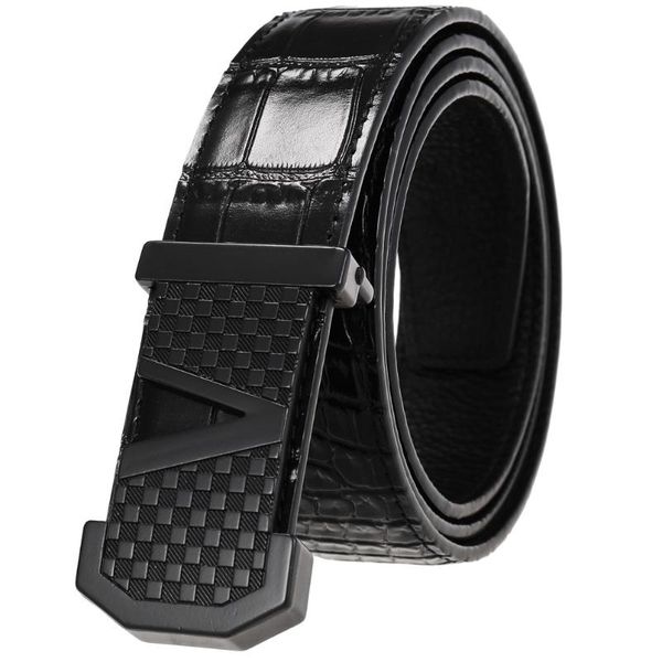 

belts pattern smooth buckle belt personality cowhide perforated, Black;brown