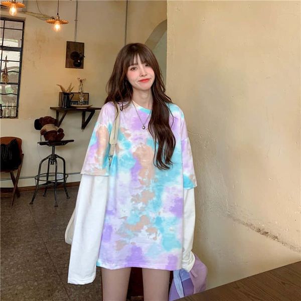 

fake two-piece woman's sweatshirt tie fine korean style loose couture long-sleeve pullover female fashio student uwnd, Black