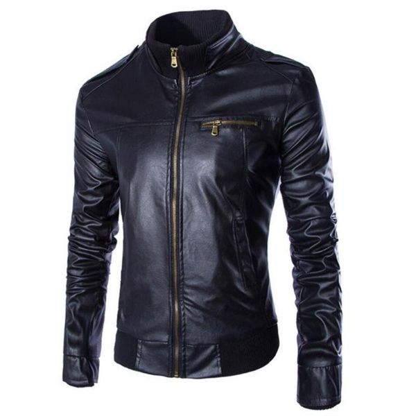 

men's jackets nice fashion autumn male leather jacket slim fit coat men stand collar pu coats black w84-jk, Black;brown