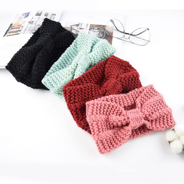 

winter knitted headband bow crochet elastic hair band ear warmer cross knotted hairband soft wide headwrap hair accessories, Silver