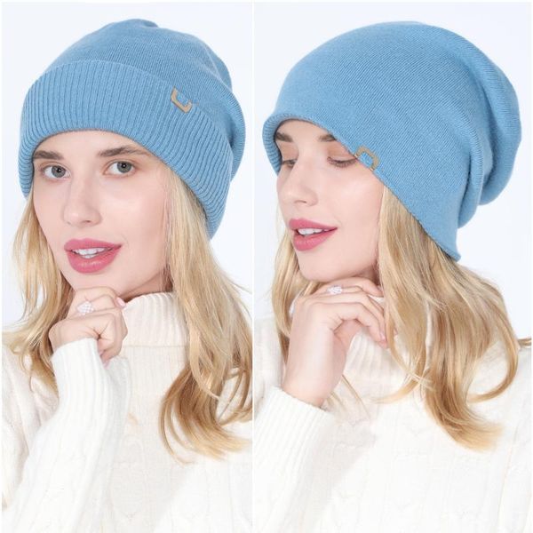

beanie/skull caps women's autumn and winter student double layer thickened warm cover hat, Blue;gray