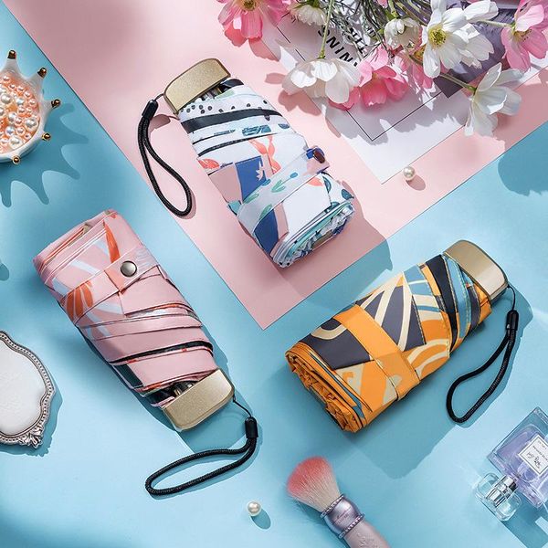 

umbrellas mini colorful five fold pocket umbrella black glue automatic folding student sunny rain double purpose