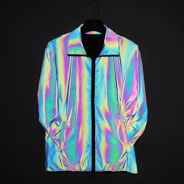 

new colorful reflective jacket street fashion personalized leisure sports coat night top, Black