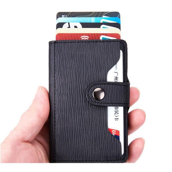 

bycobecy 2020 rfid hasp credit card holder waeve pattern pu leather clutch pop-up card wallet aluminum box slim c qylvlc