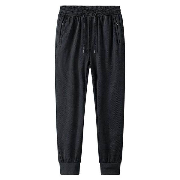 

men's pants silk summer thin section mesh sports casual trousers loose air-conditioning, Black