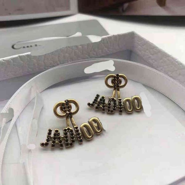 

70% off 2021 letter set black diamond fashion temperament 925 silver needle earrings female