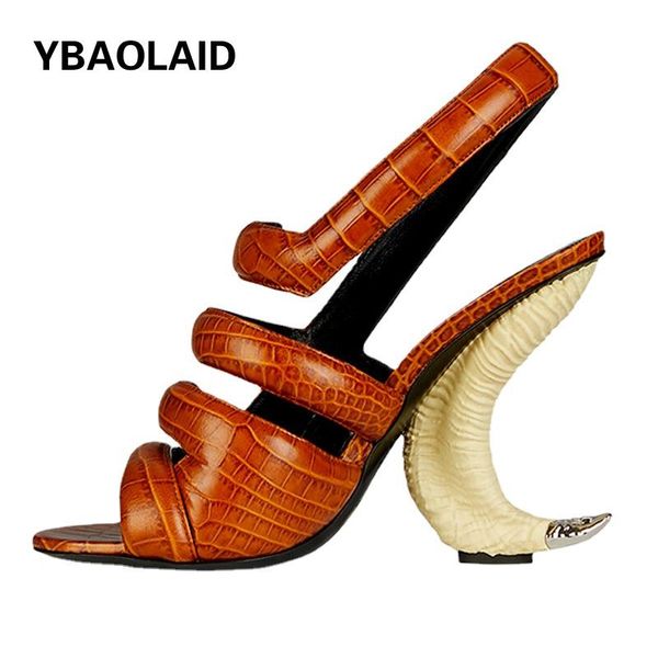 

dress shoes summer strange heel genuine leather open-toe personality sandals 2021 high-quality buckle fashion special high-heeled, Black