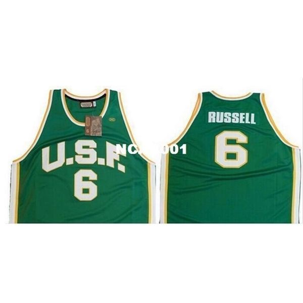 

vintage university of san francisco # 6 bill russell college jersey back, any custom name, number and sizes, rev 30 stitched college jersey, Black