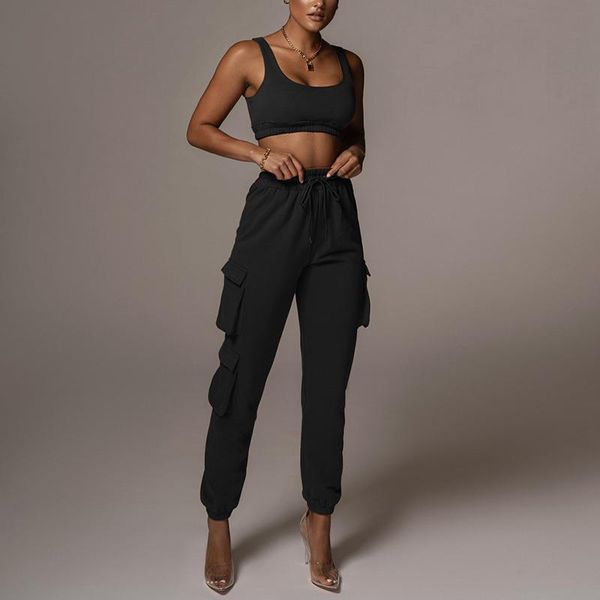 

women's two piece pants tracksuit women 2 set layers stretch crop drawstring pocket sweatpants cargo fall, White