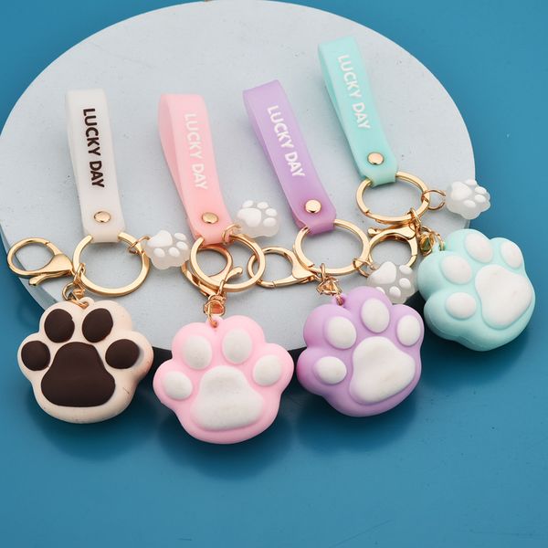 

keychain popular creative fun entertainment new pvc soft cat paw key ring jelly couple car key bag pendant, Silver
