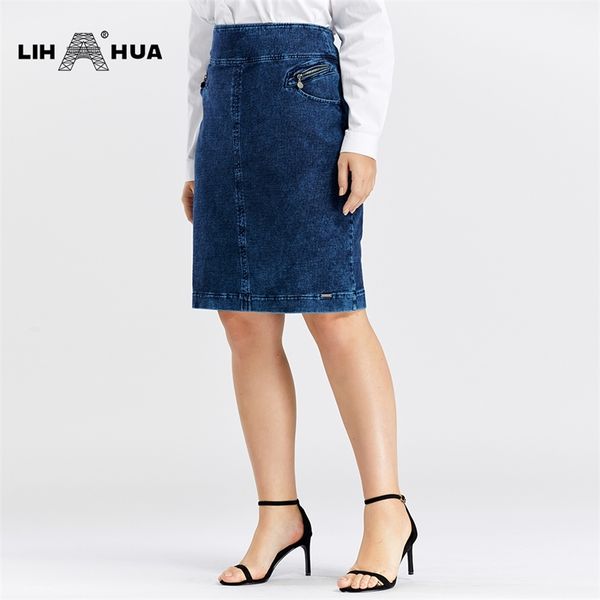 

lih hua women's plus size casual denim skirt high flexibility skirt 210315, Black