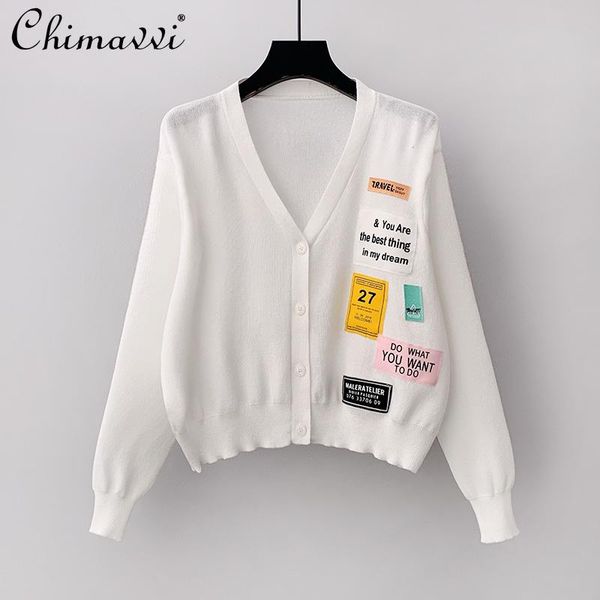 

women's knits & tees knitted coat cardigan for women 2021 spring and summer korean style loose short letter long female, White