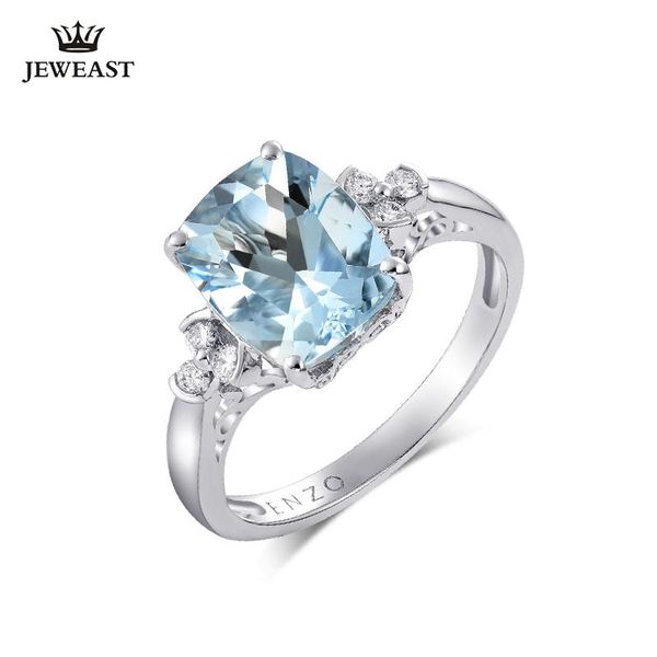 

cluster rings enzo natural aquamarine 18k pure gold 2021 selling ring women heart shape for ladies woman genuine jewelry, Golden;silver