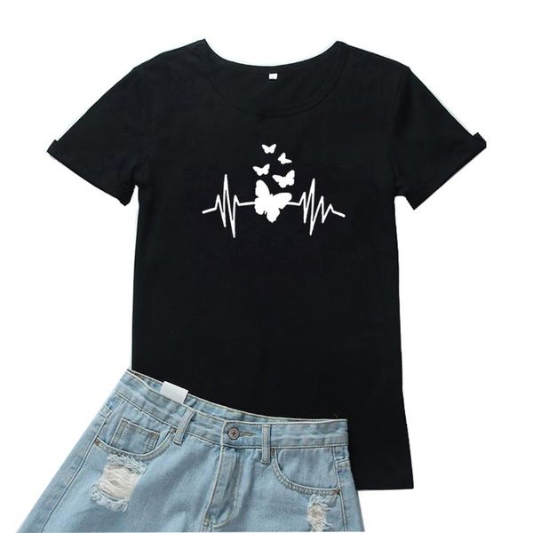 

women's t-shirt butterfly electrocardiogram graphic t shirt women simple print pattern camisetas mujer casual black harajuku clothes te, White
