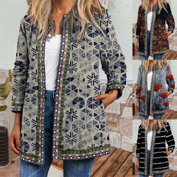 

women's jackets autumn women female cardigan loose streetwear coat ethnic pocket vintage anti-shrinking outerwear, Black;brown