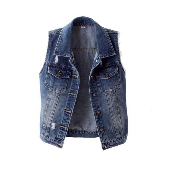 

women's vests fashion short denim vest women coat spring summer plus size 5xl vintage hole jeans waistcoat sleeveless jacket vlj5, Black;white
