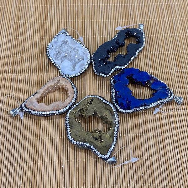 

charms 1 piece quartz pendant and natural geode charming irregularly making diy jewelry elegant bracelet necklace accessories wholesale, Bronze;silver