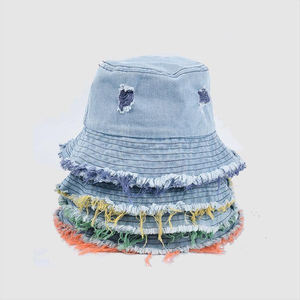 

spring and summer womens bucket hat color cowboy fishermans outdoor simple sunshade pure cotton, Blue;gray