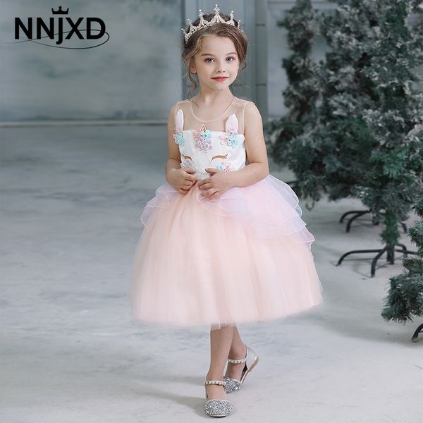 Kızlar Unicorn Tutu Elbise Yaz Çocuklar Prenses Vestido Kızlar Doğum Günü Partisi Elbise Çocuk Yaz Elbiseler 3-8Y Çocuk Giysileri 210303