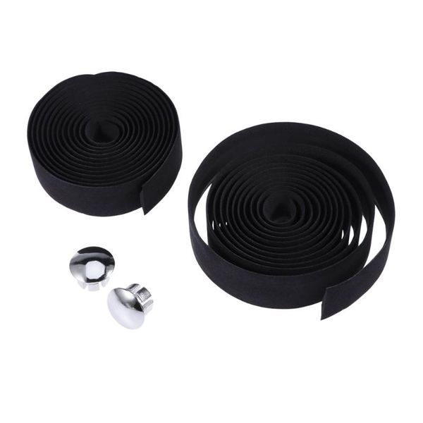 

bike handlebars &components 1pair handlebar tape wrap road lightest bar ribbon cork with end plugs and self-adhesive strips(black)