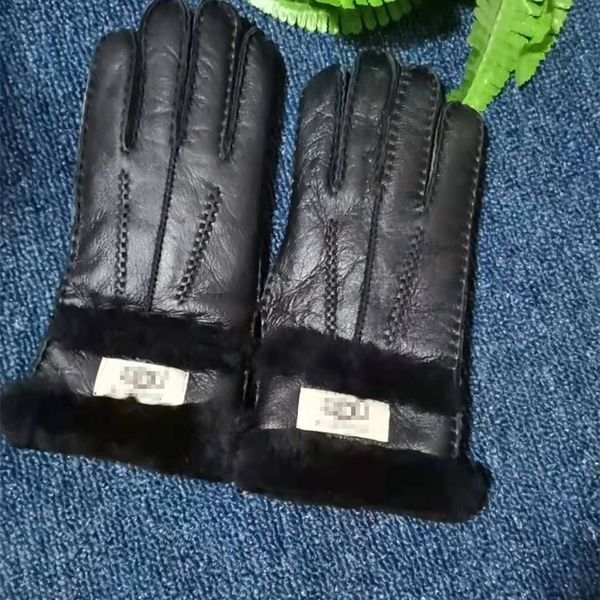 

fur integrated gloves winter warm sheepskin wool outdoor tram thick gloves, Black