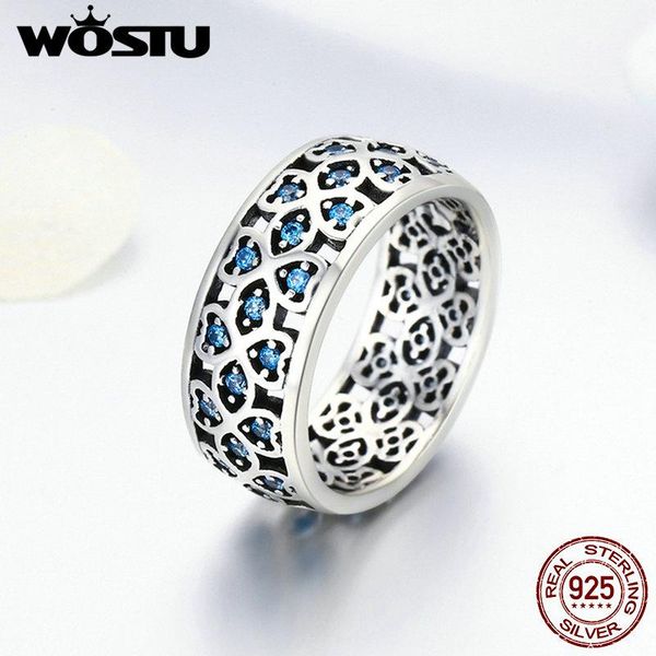 

cluster rings wostu real 100% 925 sterling silver petals of love sweet clover blue cz finger engagement for women jewelry gift fir064, Golden;silver