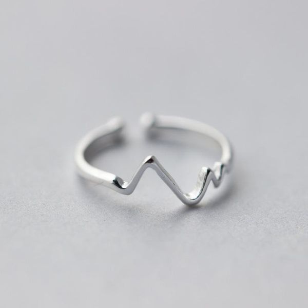 

cluster rings colusiwei authentic 925 sterling silver electrocardiogram open adjustable finger for women fashion wave party jewelry, Golden;silver