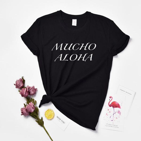 

women's t-shirt huikoo plus size graphic tee for women mucho aloha lettering summer short sleeve cotton plain shirts holiday vacation g, White