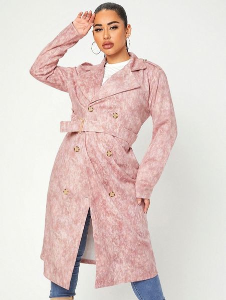 

sxy double breasted belted suede trench coat l3gl#, Tan;black