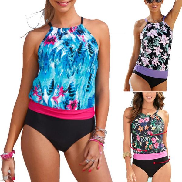 

high waist bikini set 2021 womens tankini ladies push-up padded bikini set female floral printed summer beachwear swimsuit