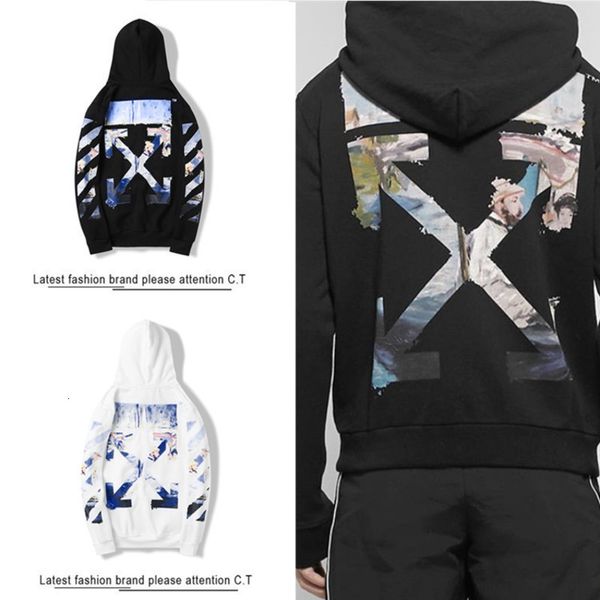 

autumn winter off arrow print men's and women's versatile fashion hooded sweater, Black
