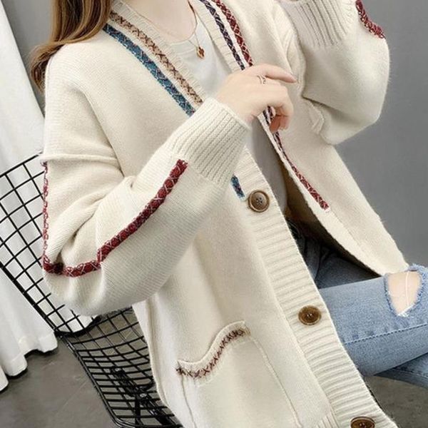 

women's knits & tees knitted cardigan spring autumn 2021 style korean loose women sweater coat female clothing oversized top, White