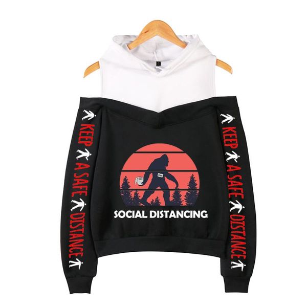 

women's hoodies & sweatshirts 2021 social distancing sweatshirt printing women casual long-sleeved off-shoulder funny print streetwear, Black